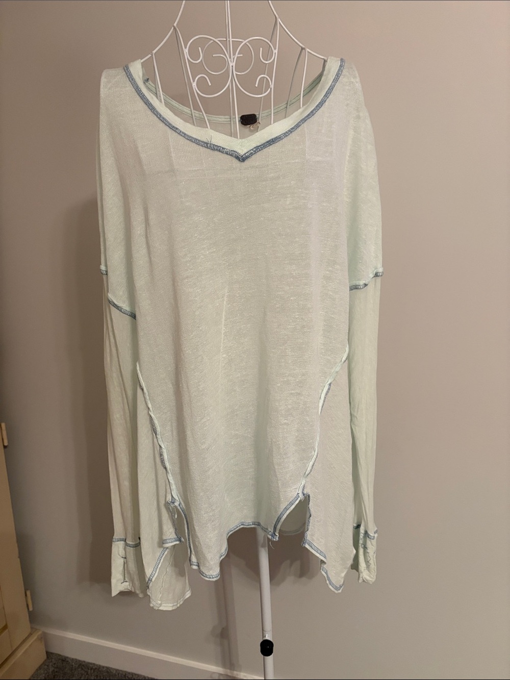 We The Free Mint Green Raw-Edge V-Neck Tunic